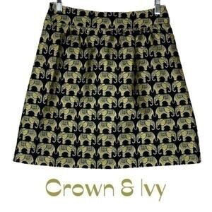 Crown & Ivy Black W Metallic‎ Lime Green Elephant Skirt NWOT Size 2P